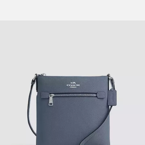 COACH Mini Rowan File Bag in Crossgrain Leather Silver/Light Mist CE871 NWT - Picture 2 of 5